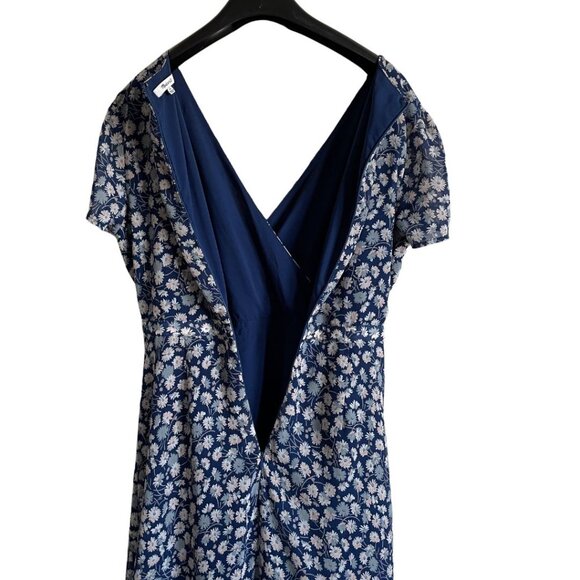 Madewell Blue French Floral Faux Wrap Midi Dress Short Sleeve Size 10 - Picture 6 of 9